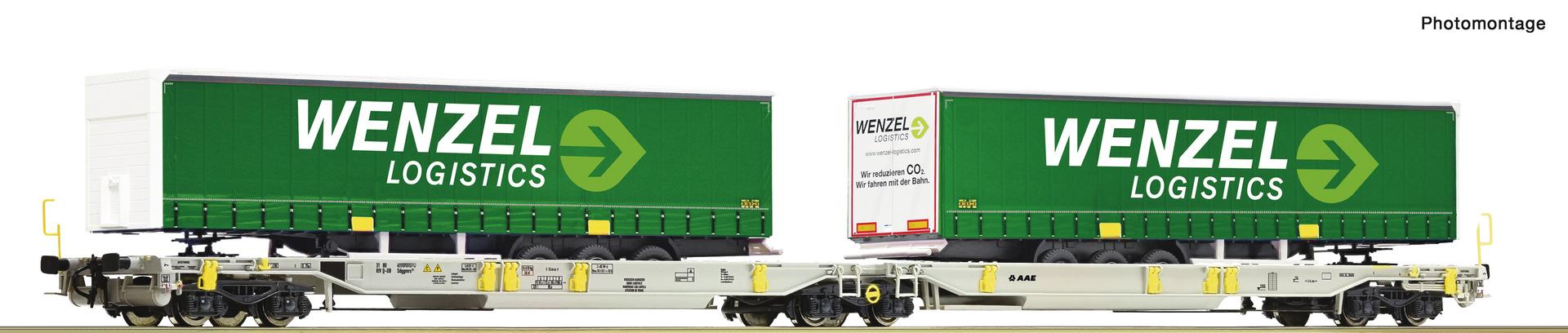 Wagon double type Sdggmrs / T2000 avec remorques "Wenzel"