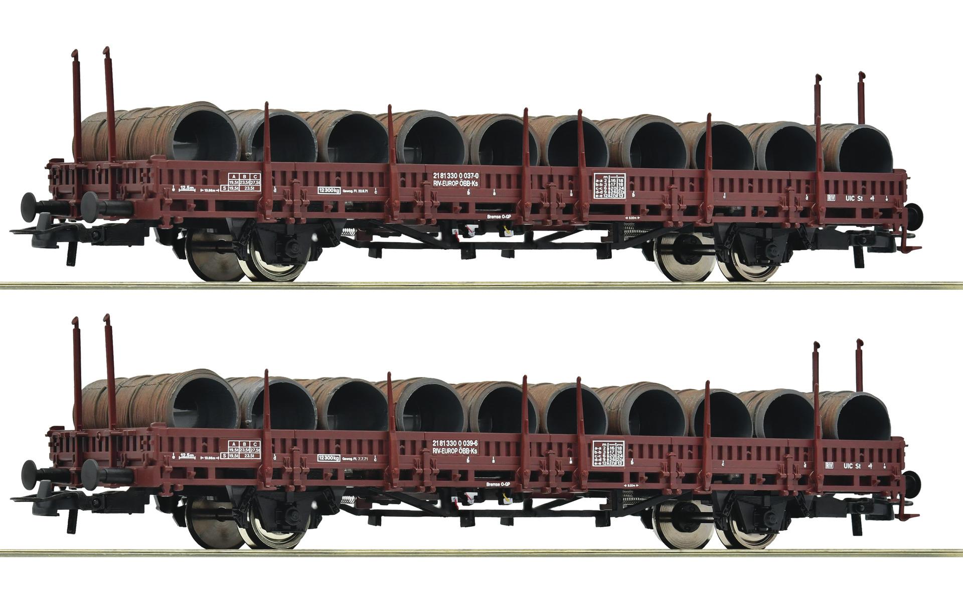 Coffret de deux wagons plats type Ks charges de fil machine, epoque IV