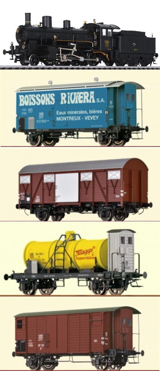 Train marchandises B 3/4 No 1364 + 4 wagons Brawa epoque III