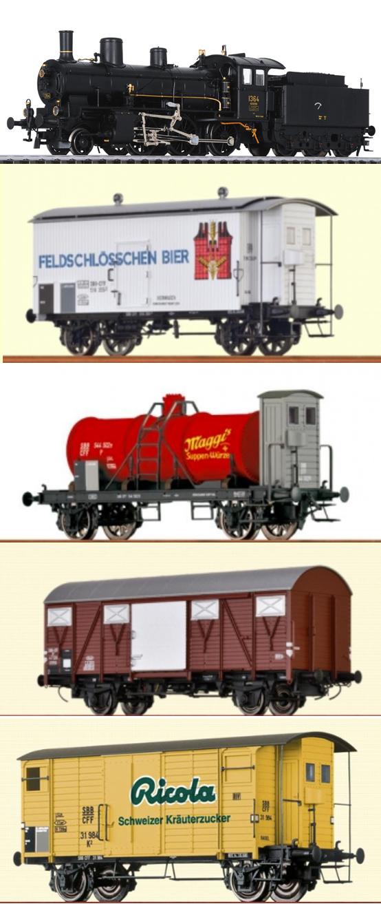 Train marchandises B 3/4 No 1364 + 4 wagons Brawa epoque III