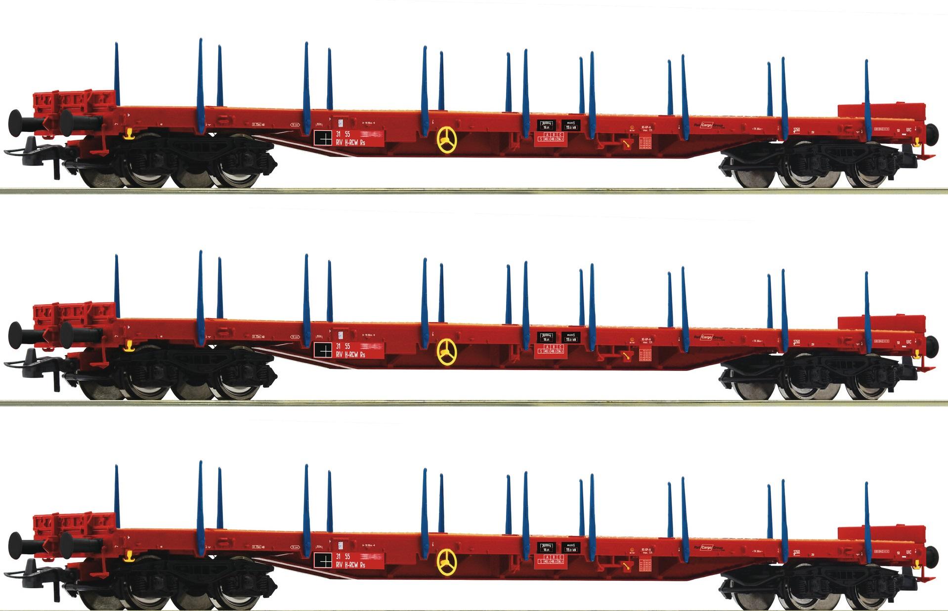 Coffret de 3 wagons plats type Rs de la firme "Rail Cargo Wagon"